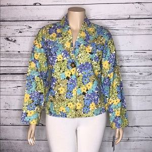 R.Q.T Signature Style NWT XL Cool Garden Floral Print Linen Blend Blazer Jacket
